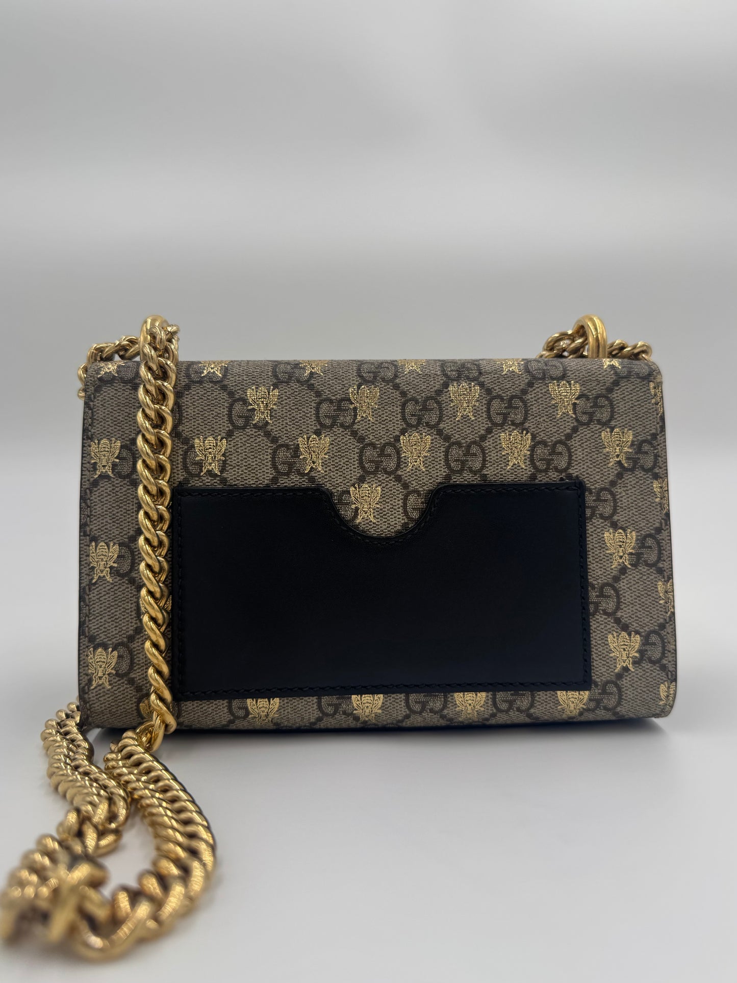 Gucci small Bee Padlock Umhängetasche  GG Supreme Canvas Beige Braun Gold Bienenmotiv Animalier Linie Schultertasche Crossbody